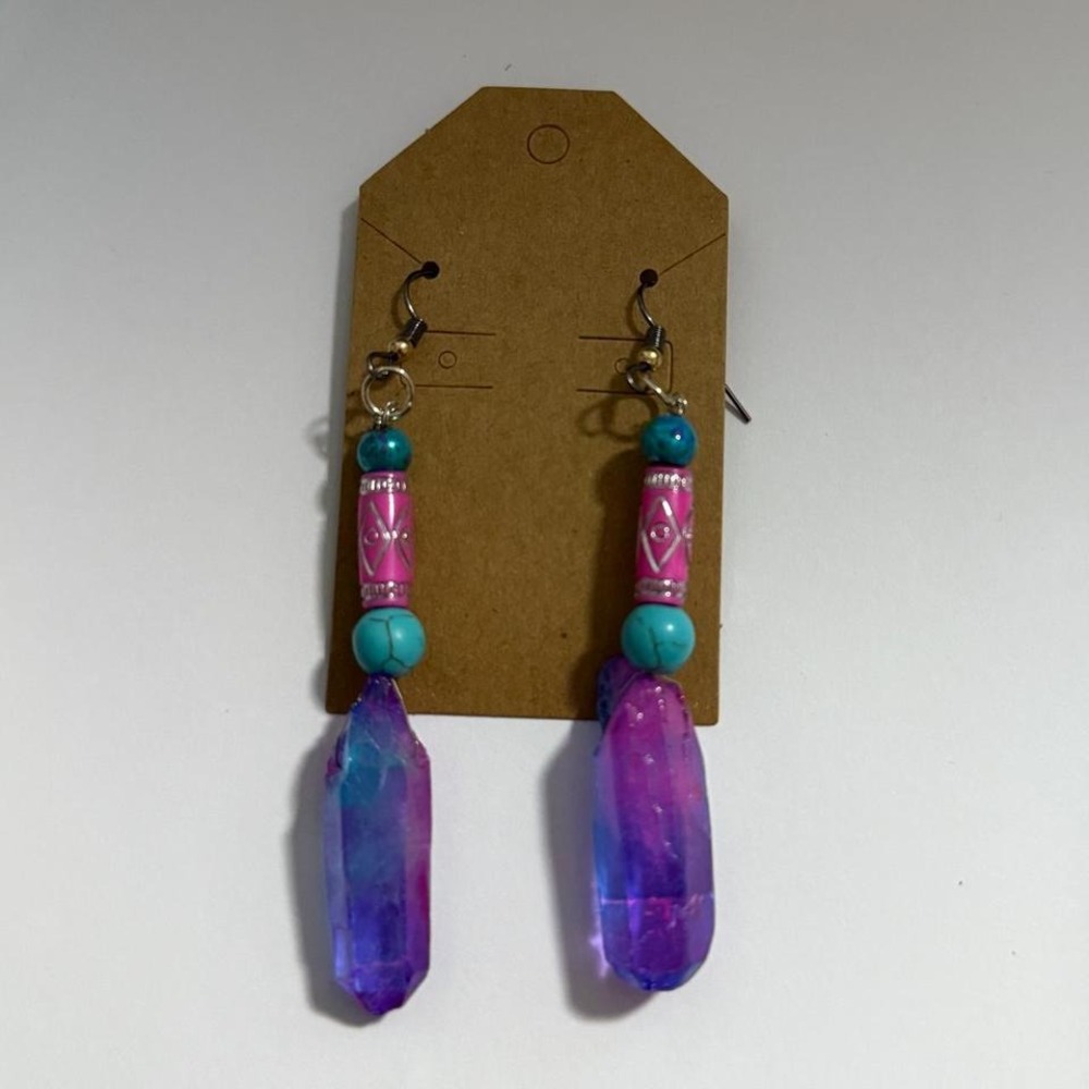 Brand New Handmade Purple Crystal Design Pierced Ears Jewelry Earrings